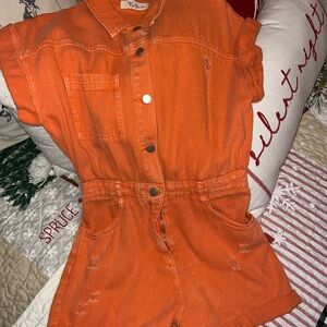Orange Denim Romper